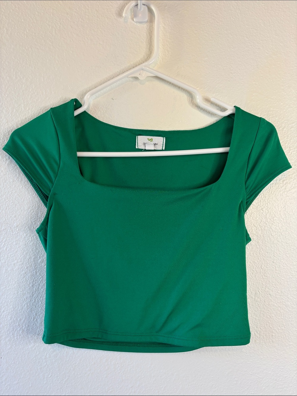 Square Neck Emerald Green Crop Top - Women's -356sku